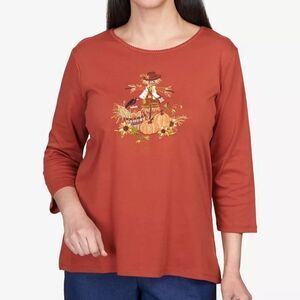 Alfred Dunner Classics  Brown Scarecrow Crew Neck Top Size XL